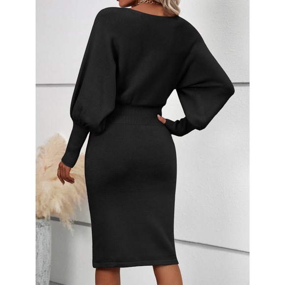 Business casual cozy Batwing Sleeve Sweater Dress midi cream - Picture 3 of 12